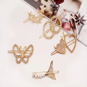 Fashion rhinestone hair clips set, elegant metal crystal hairpin for women and girls daily styling.