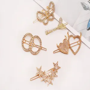 Korean Style Alloy Rhinestone Hair Clips Elegant Artificial Pearl Barrettes Shiny Geometric Side Hairpins For Women