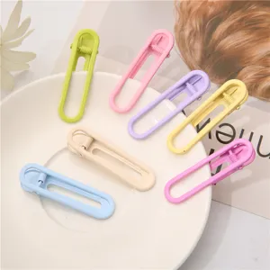 Colorful metal hair clips set, pastel hollow duckbill clips for cute daily hairstyles and bangs styling.