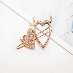 Gold rhinestone devil heart hair clip sweet style cute hairpin fashion hair accessories