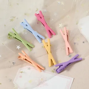 Colorful macaron metal duckbill hair clips set, cute DIY fringe hairpins for kids.