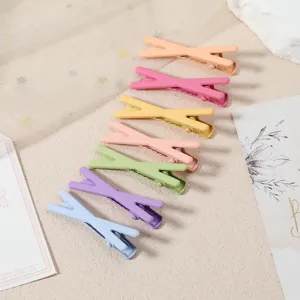 Colorful macaron metal X-shaped duckbill hair clips soft touch paint bangs accessories detail view