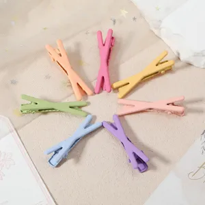 Colorful macaron metal duckbill hair clips set, cute matte finish styling hair accessories.