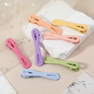 Colorful macaron metal duckbill hair clips set, matte surface cute hair styling accessories.