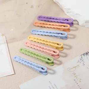 Pastel metal duckbill hair clips with wavy design, soft touch paint colorful accessories