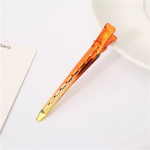 Glossy orange gradient metal duckbill hair clip with cutout holes, 8.5cm stylish bangs clip pin.