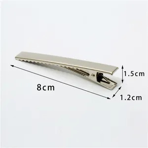 Silver metal duckbill hair clip, 8cm alligator clip, DIY hair accessory for styling.