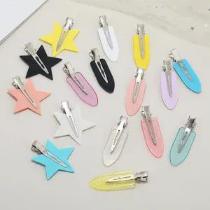 Colorful star and oval plastic hair clips set, cute candy color seamless bang clips.