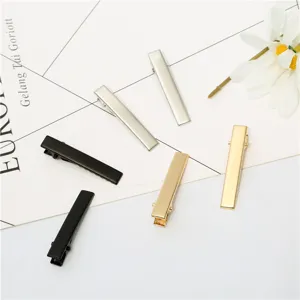 Metal duckbill hair clips set, black, silver and gold square hair accessories for styling.