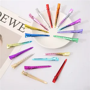Colorful metal duckbill hair sectioning clips, vibrant color options and multi-hole design detail.
