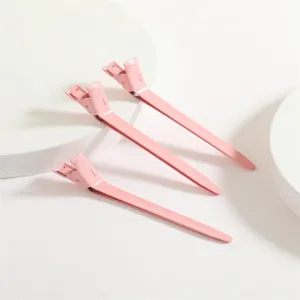 Professionelle Aluminium Haarklammern, 9cm rosa Entenschnabel Clips für Friseur und Make-up.