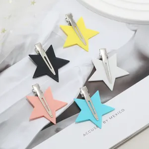 Candy color star hair clips set, cute plastic bang clips for daily styling and makeup wear.