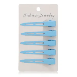 Candy color duckbill hair clips set of 5 light blue metal bangs clips detail view display