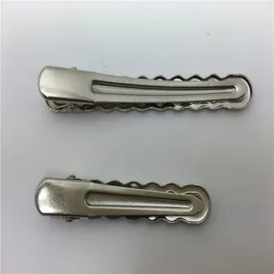Silver metal duckbill hair clips, hollow wavy DIY accessories, detail view of two sizes.