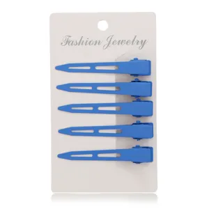 Blue duckbill hair clips set, matte metal hairpins for women and girls daily styling.