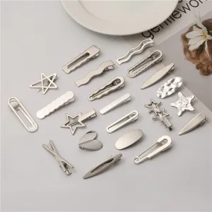 Fashion Metal Duckbill Hair Clips Silver Geometric Star Heart Hollow Out Side Barrettes For Women Bangs Hairpins Accessories