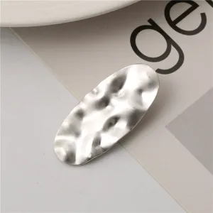 Silver metallic irregular oval hair clip sweet cool bangs clip side barrette fashion accessory.