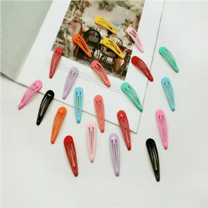 Detailed view of colorful candy color metal drop hair clips, cute assorted BB hair clips.