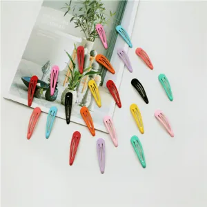 Colorful snap hair clips for kids, candy color metal drop hairpins, cute bangs accessories detail.