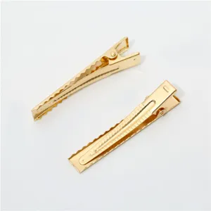 Gold metal alligator hair clips for women DIY styling accessories, sleek duckbill design, 2pcs.