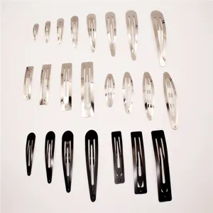 Wholesale metal snap hair clips black and silver DIY hair accessories assorted sizes for kids