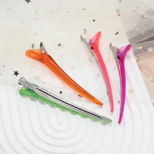 Professional salon hair clips, 11.5cm colorful duckbill sectioning clips for hair styling.