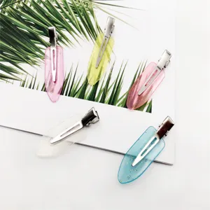 Candy color transparent hair clip duckbill clip with gold glitter for daily styling