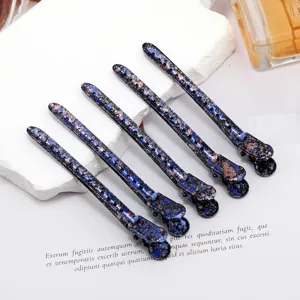 Five blue copper gradient hair duckbill clips, mottled spray paint design for salon styling.