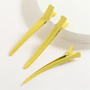 Pinces à cheveux bec de canard en aluminium, pinces de coiffure professionnelles jaunes 3 pcs.