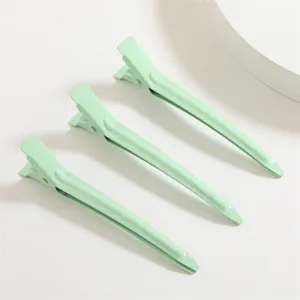 Pinces à cheveux aluminium vert clair, pinces bec de canard 9cm coiffure, lot 3 pièces détail