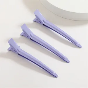 9cm pinces à cheveux bec de canard en aluminium mauve clair peinture frange détail