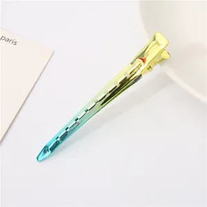 Colorful metallic duckbill hair clip with holes, 9.5cm long styling sectioning pin tool.
