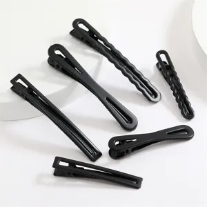 Schwarze Entenschnabel Haarklammern Set, welliges und hohles Design, DIY Haar Accessoires.