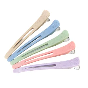 Set of 5 colorful sectioning hair clips, eco-friendly speckled duckbill styling clips.