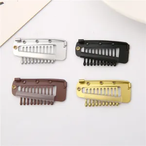 Clips de extensión de cabello de metal pinzas peluca con dientes de silicona, 4 colores.
