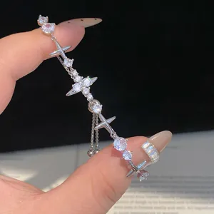 Pulsera de estrella y circonita plateada, cadena de cristal brillante, joyería de moda elegante mujer