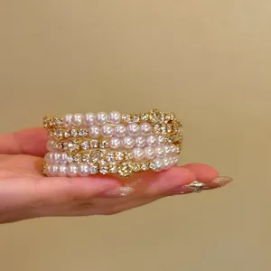 Vintage bracelet dore multicouche perles strass elegant empilable bijoux de poignet