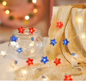 Amerikaanse vlag ster snoerlichten LED batterij gevoede decoratieve lichten feest