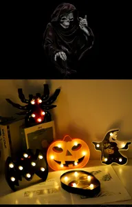 Detalles de luz nocturna LED Halloween, lámpara decorativa araña calabaza para gran fiesta.