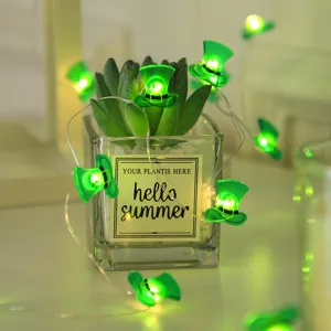 St. Patrick's Day green leprechaun hat LED string lights for festive holiday home party decor.