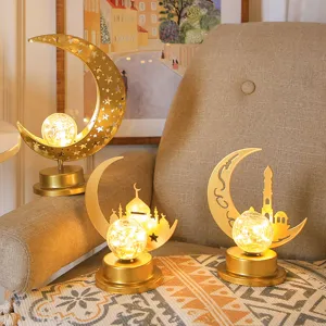 LED Mond Stern Schloss Eisen Kunst Deko Lampe Batterie Tischleuchte fuer Feiertage