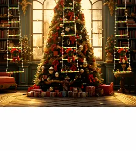 Christmas climbing Santa LED ladder string lights, festive indoor holiday hanging decorative lights.
