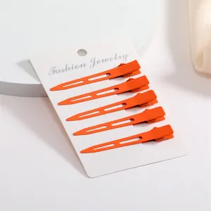 Set of 5 orange metal duckbill hair clips for women, sweet style bangs clips for daily wear.
