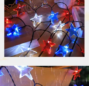 Guirnalda de Luces LED Estrella Rojo Blanco Azul Exterior Jardín Terraza Decoración