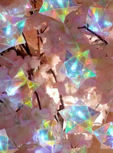 Detailansicht der holografischen Stern LED Lichterkette, leuchtende Deko für Zimmer.
