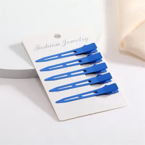 Blue metal hair clips detail shot, matte finish duckbill clips, compact size, 5pcs set