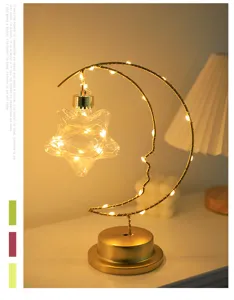 Iron art moon star LED night light, decorative ambient lamp for bedroom and holiday party.