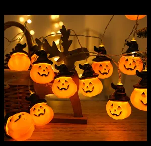 Halloween LED Kürbis Lichterkette mit Hexenhüten, warme dekorative Lichter für Party Festival.