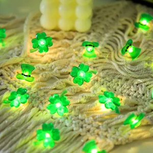 St Patrick Day Plastic LED String Lights Shamrock Green Hat Battery Operated Fairy Lights For Festival Party Home Decor