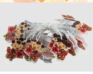 Catena luminosa a LED con decoro di bambola Fu cinese per decorazione di Capodanno dettaglio